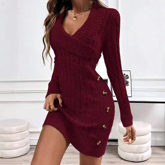 Cable Knit Jumper Dress | Button Detail