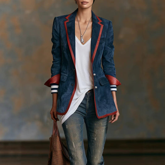 Contrast Piping Blazer | Tailored Fit – Navy