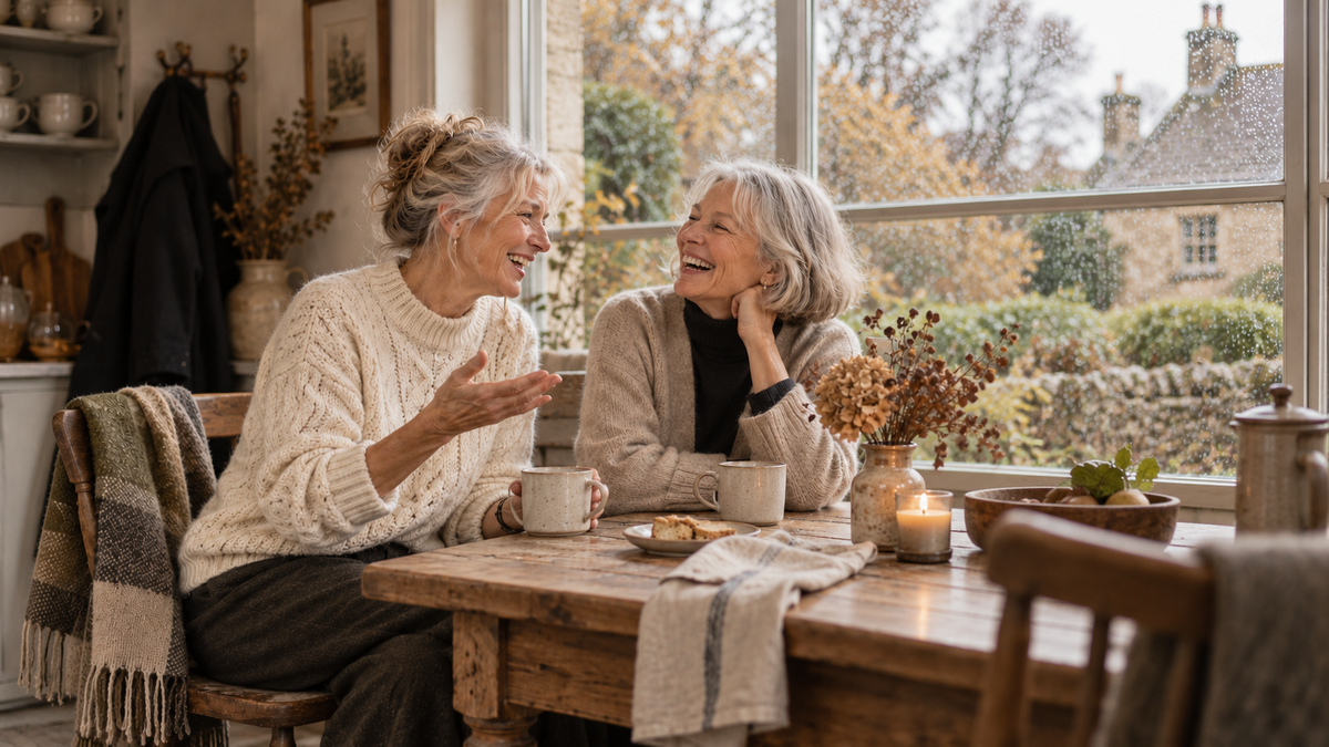 Friends in cosy knitwear at home | Emma's Boutique London