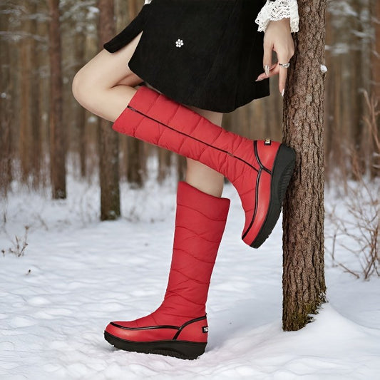 Fleece-Lined Knee High Snow Boots | Wedge Sole