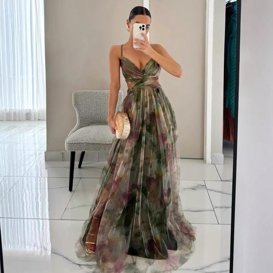 Floral Mesh Maxi Dress | V-Neck Slip