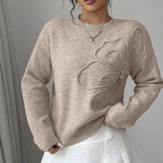 Flower Detail Crew Neck Jumper | Soft Knit