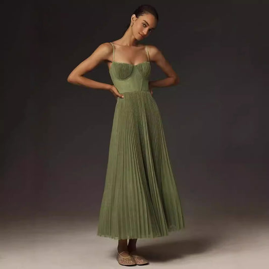 Pleated Bustier Maxi Dress | Evening