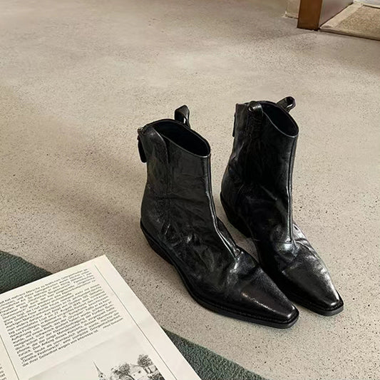 Pointed Western Ankle Boots | Block Heel